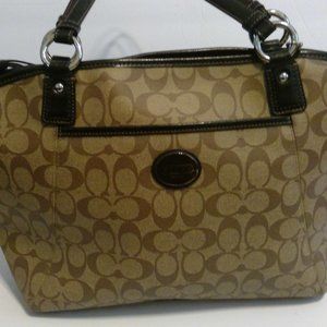 Brown and Tan Coach Signature Coated Canvas bag